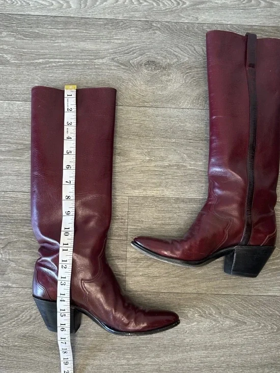 Vintage Burgundy Leather Knee High Boots Western Y2K Size 5.5B Bohemian Festival - Picture 12 of 16